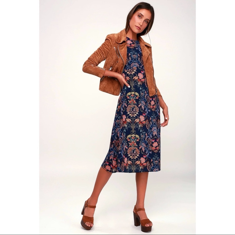 🎀HP🎀 Garden Splendor Navy Blue Floral Print Dress, M